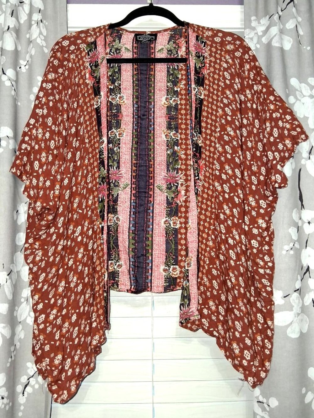 Angie Floral Print Kimono Open Cardigan Cover Up Duster Size Small Boho Hippie